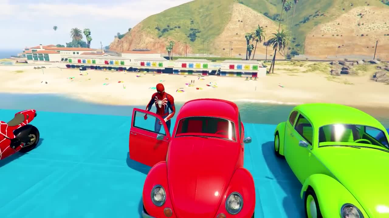 GTA V New Epic Parkour Race For Car Racing Challenge by Cars and Motorcycle, Founded Spider Shark7