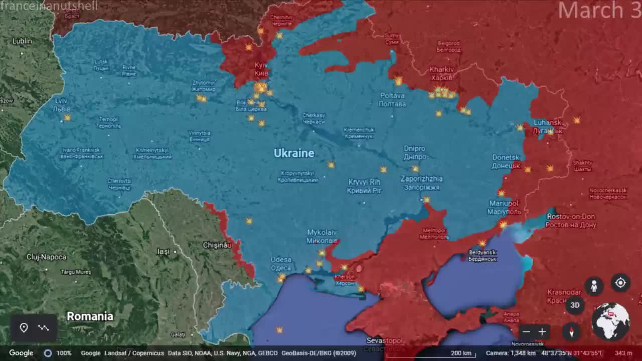 Russo-Ukrainian War FIRST 3 WEEKS Mapped using Google Earth