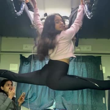 Sexy hot babe dancing in train