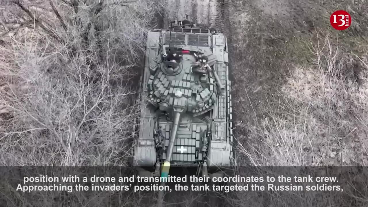 Receiving a signal from the drone, Ukrainian tank commanders open fire on Russians’ location