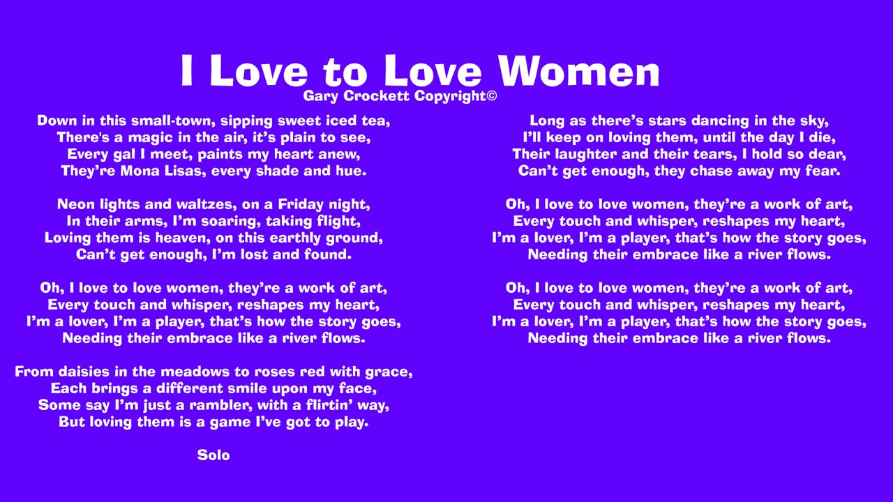 I Love To Love Women Song