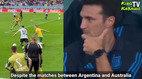 Argentina manager Lionel Scaloni's reaction when Messi scores goal vs Australia