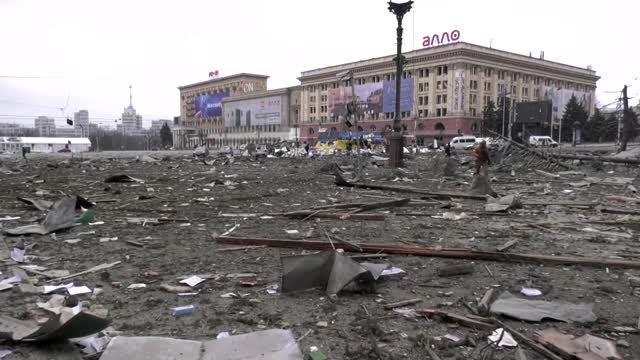 Wrecked buildings in Kharkiv after attack