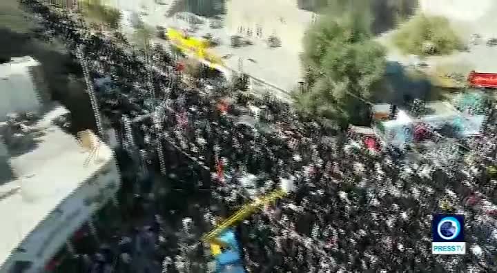 Aerial footage shows massive crowd attending rally in the city of Qom