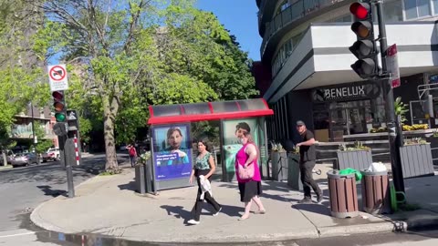 Walking through Sherbrooke Street in Montreal, Quebec, Canada shopping from provigo store