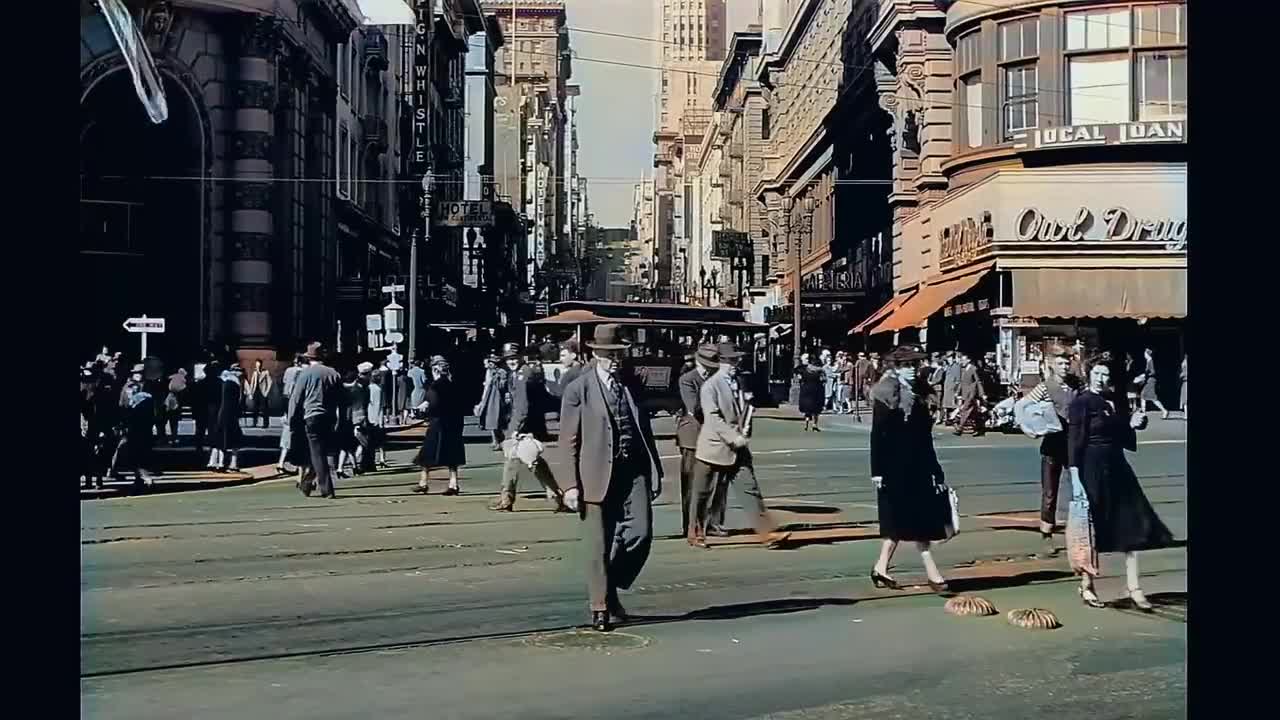 1940s - San francisco & Los Angeles in Color [60fps, Remastered] w_sound design added