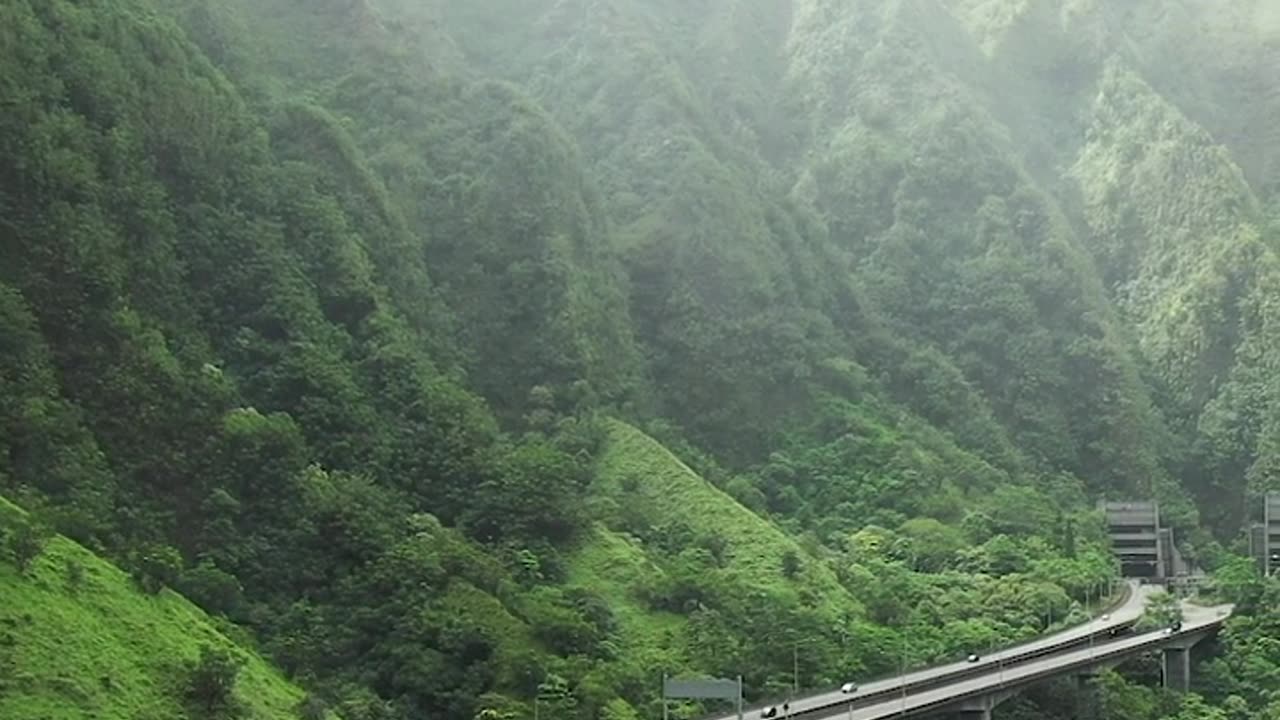 Elevated Highway In The Mountain Valley In Hawaii