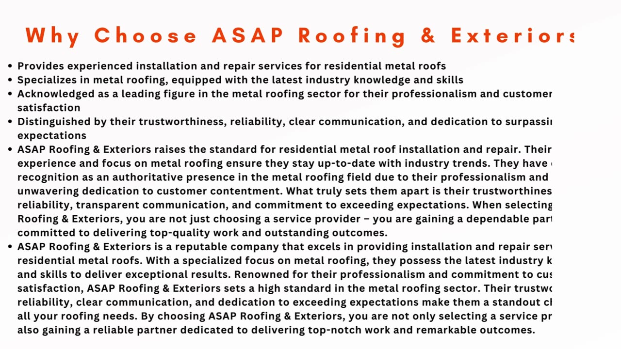 Choosing the Right Metal Roofing Company - ASAP Roofing & Exteriors