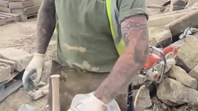 Breaking stones and turning them into blocks
