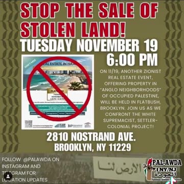 "STOP THE SALE OF STOLEN (PALESTINIAN) LAND"