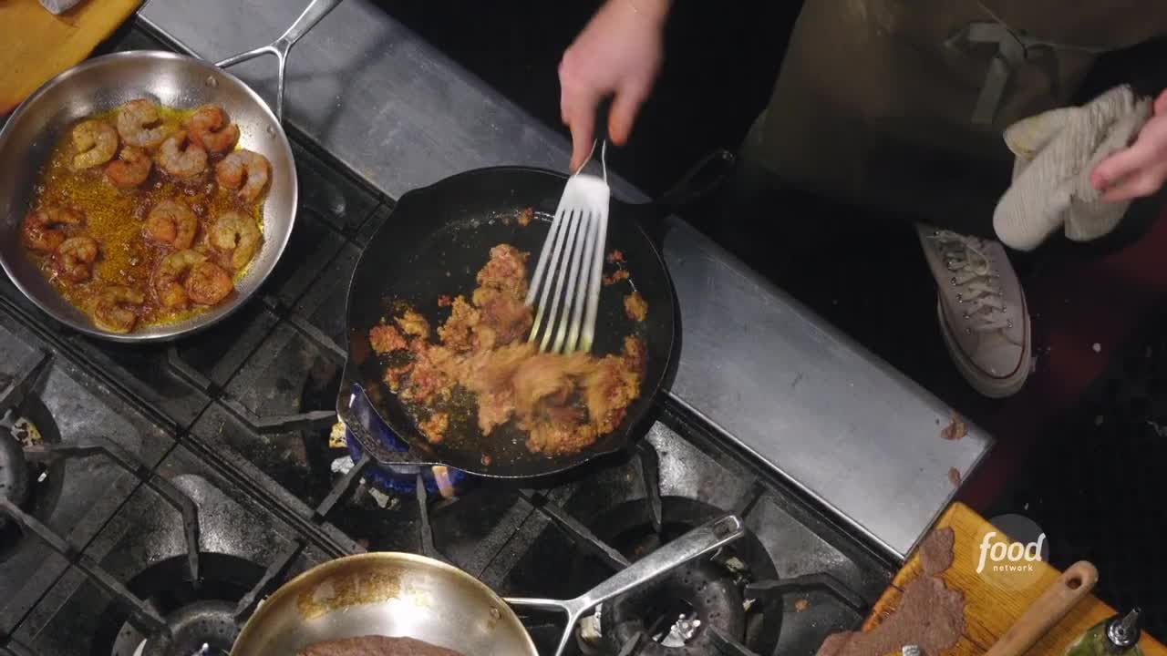 44_Bobby Flay Makes Chorizo and Shrimp Sopes Beat Bobby Flay Food Network