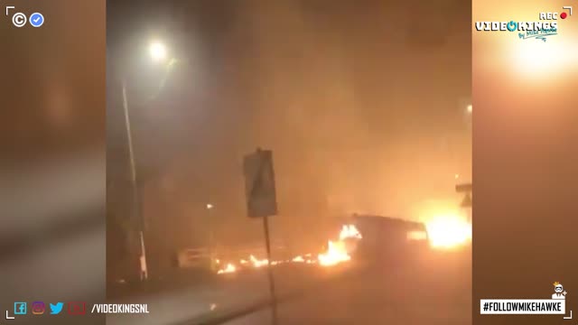 Huge Firework bomb lights up the street in Rijswijk, the Netherlands