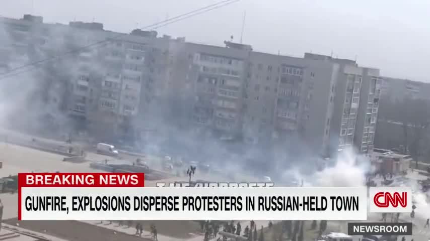 Gunfire and explosions disperse protesters in Russian-held t