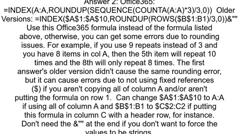 Excel Repeat list items multiple times