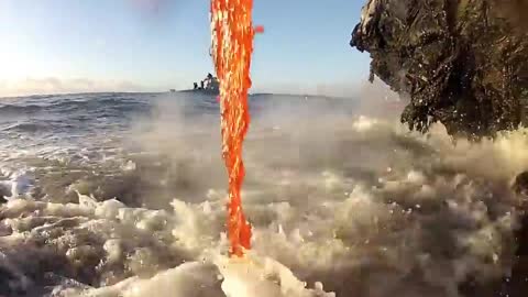 Amazing up close footage of Lava entering the ocean.