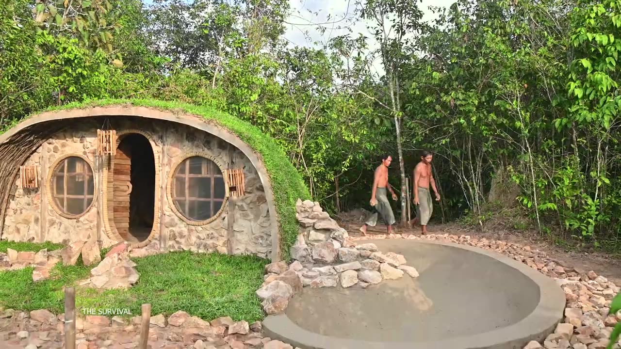 How Complete Fish Pond Hobbit Roof Grass House