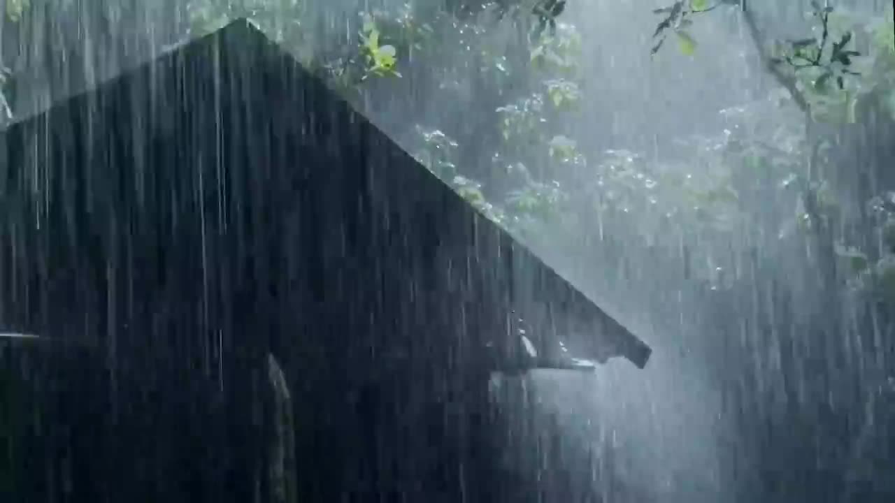 deep sleep in 3 minutes with heavy rain and thunder in old house in misty forest at night