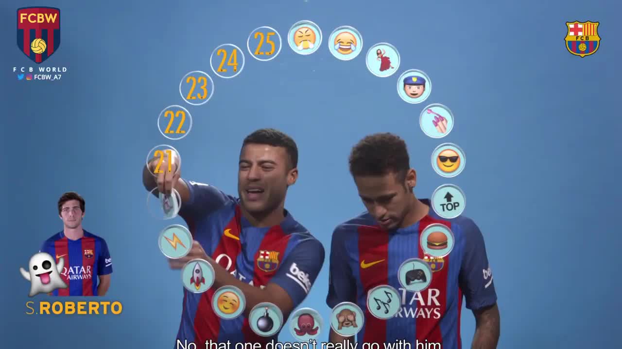 Neymar e Rafinha descrevendo os jogadores do Barça com emojis