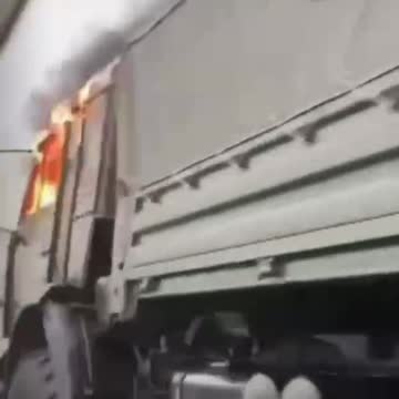 Burned military truck