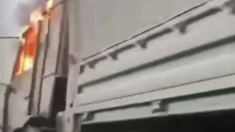 Burned military truck