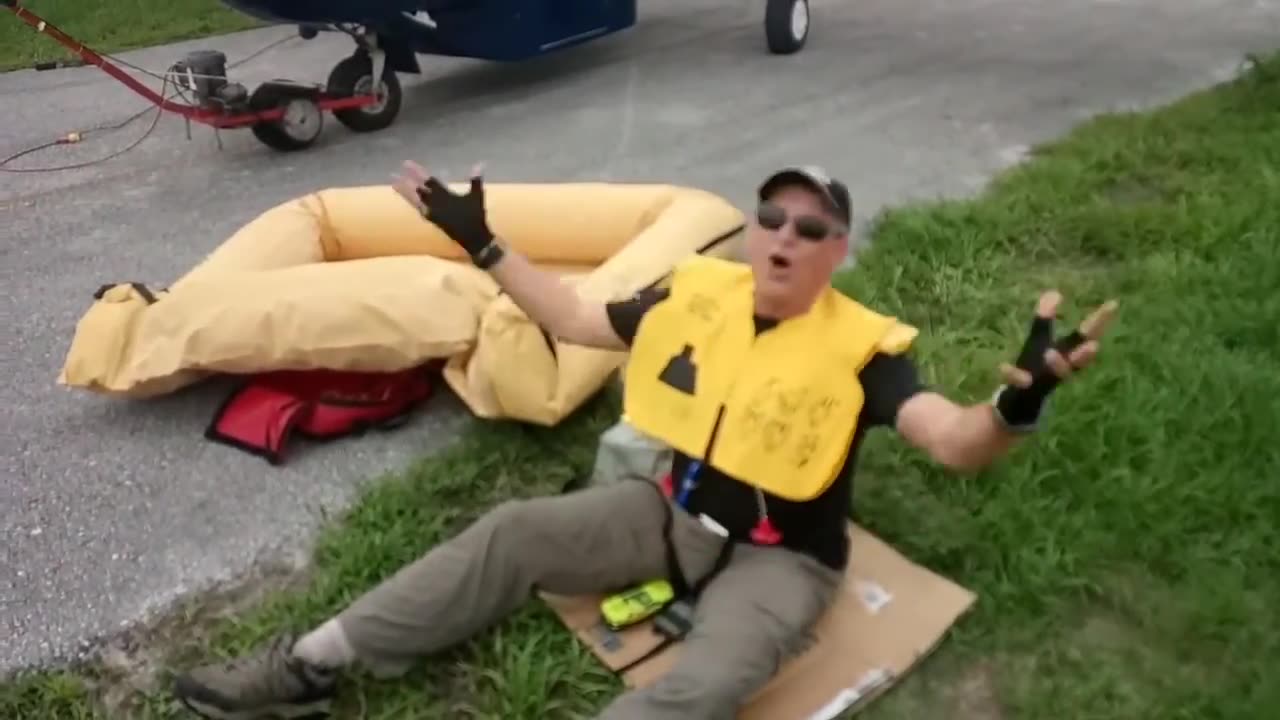 Air Mobile Joe Pulling the ripcord on his inflatable raft.