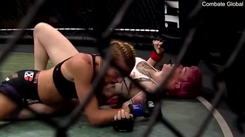 A man beats up a woman in MMA