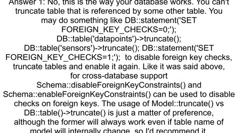 Laravel Eloquent truncate Foreign key constraint