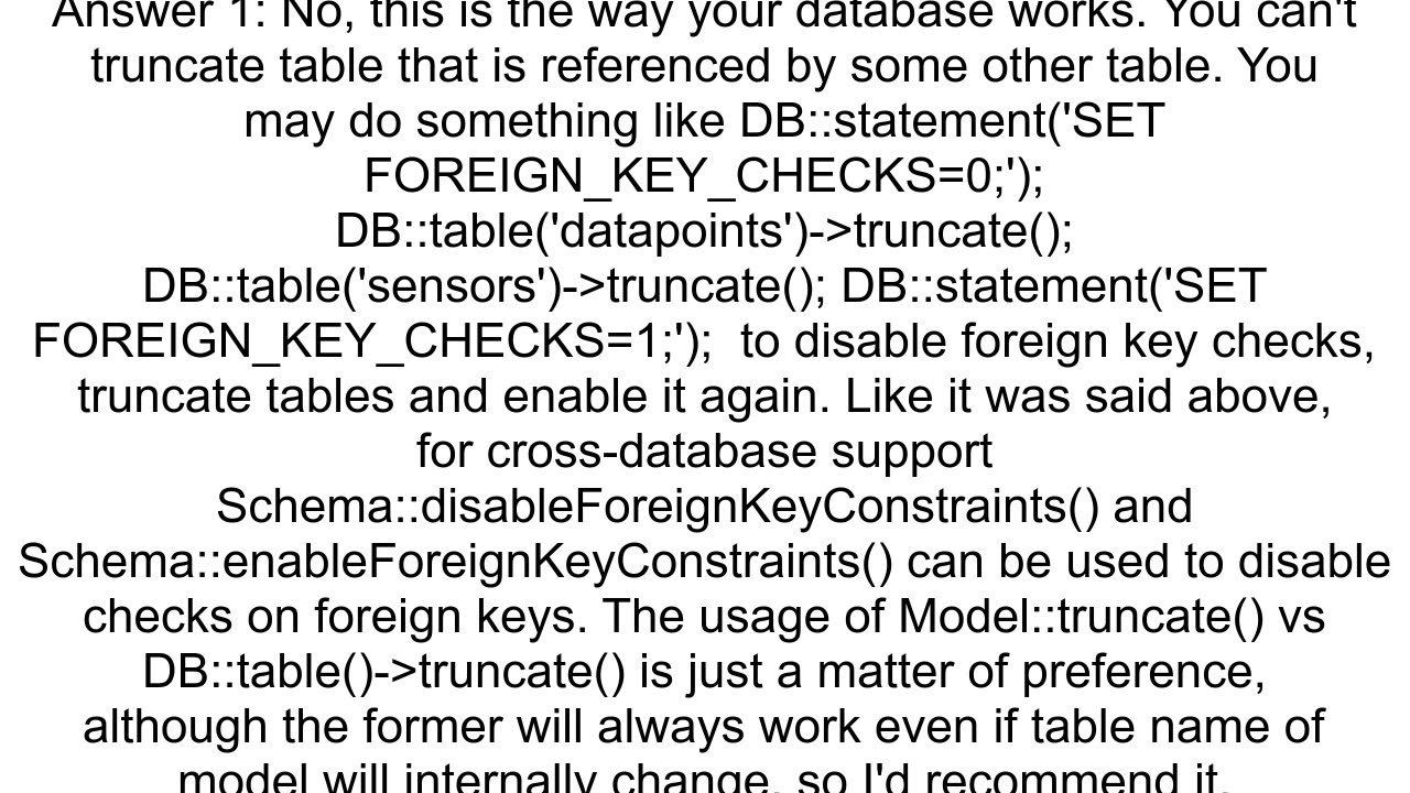 Laravel Eloquent truncate Foreign key constraint