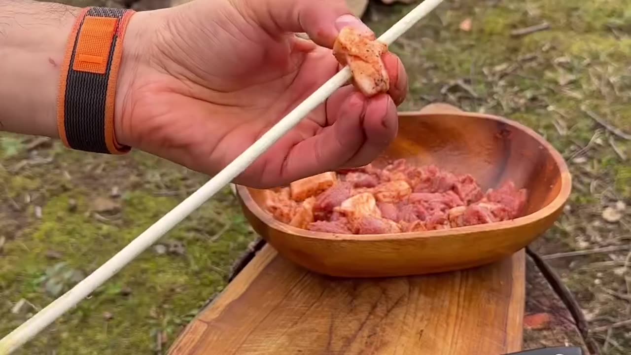 Shish kebab and crushed salad