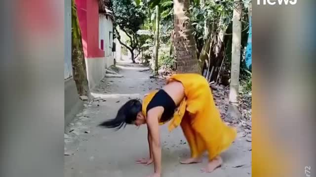 Video of gymnast, dancer and International Yoga gold med , who backflips in a injoy