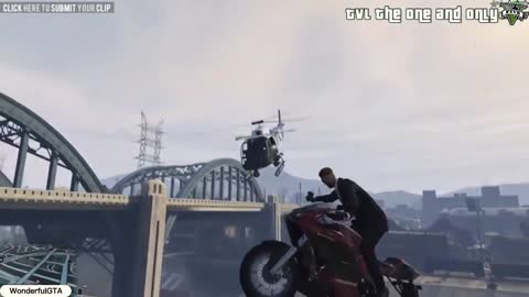 Motorcycle swivels in the air and shoots helicopters precisely.