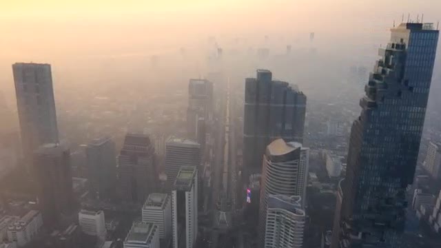 Looking down on tall buildings