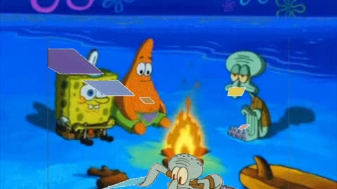 Squidward Is Playing With Tiles While Everyone Sits Around A Campfire 🏕️