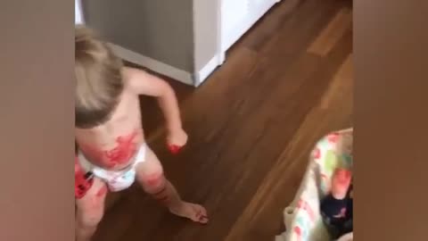 kid draw on baby