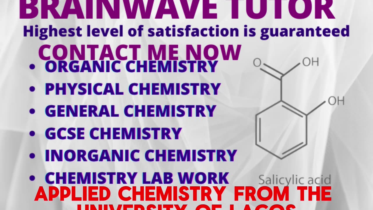 I will tutor organic, physical, inorganic, analytical, general and gcse chemistry