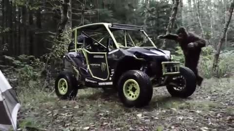 Chase the owner of the big foot in the forest with the most beautiful driving powerful cars