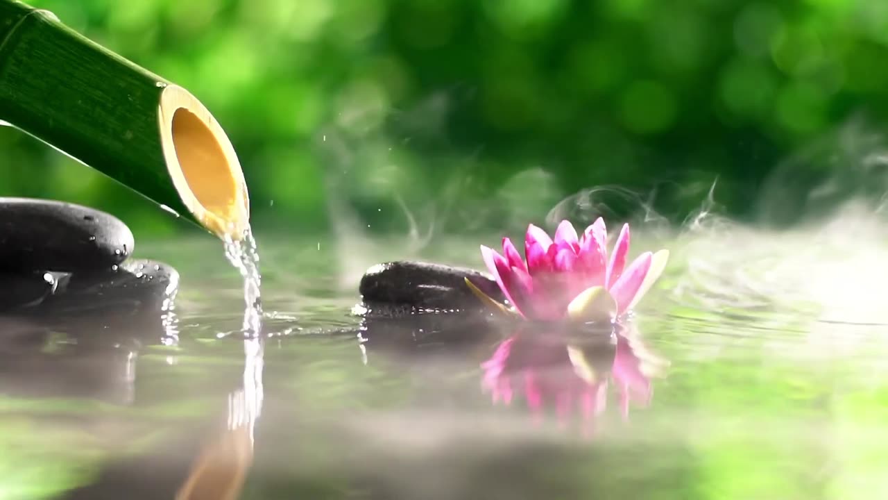 Relaxing music with the sound of nature bamboo water fountain !