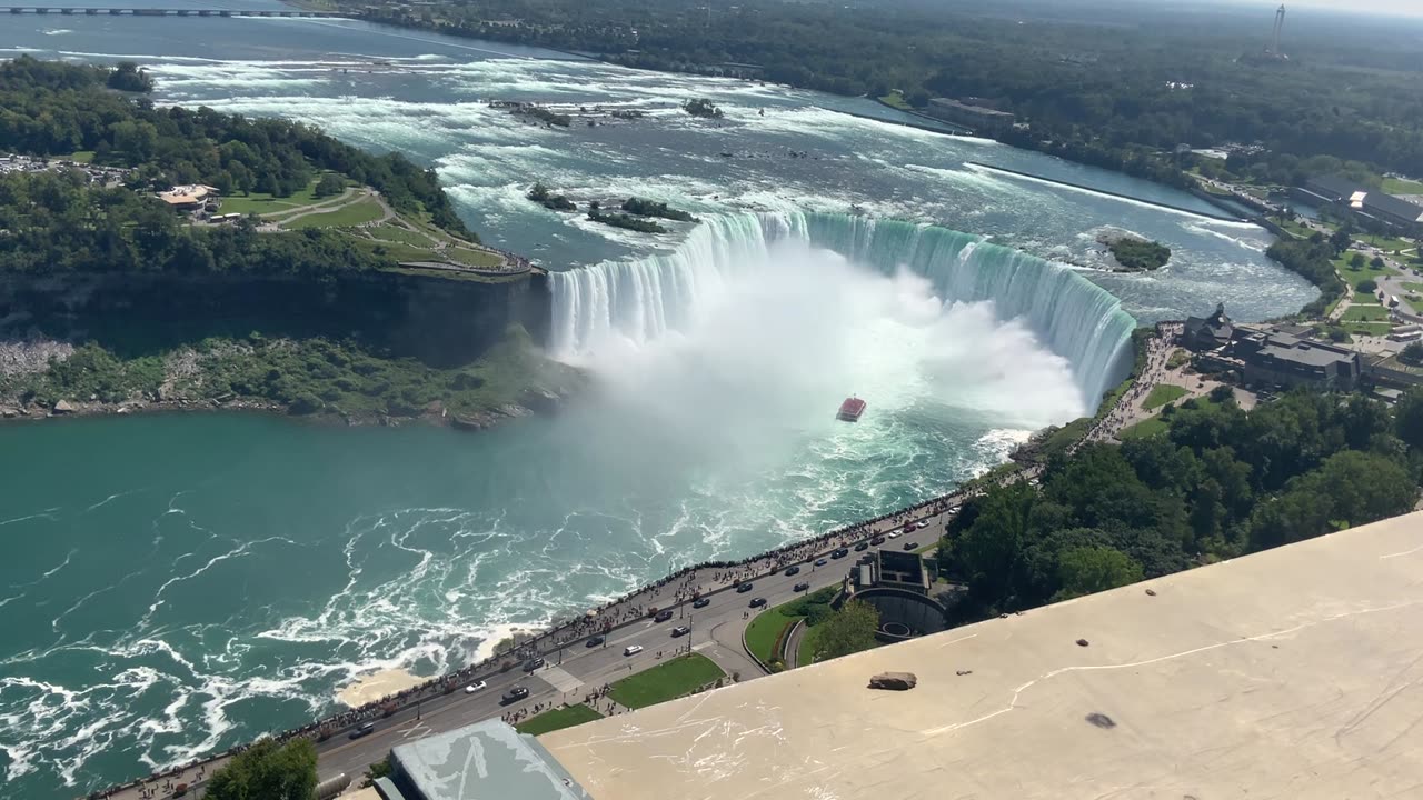 View of Both Horseshoe Falls/American Falls from Skylon Tower Observation Deck 09/03/2023 13:47