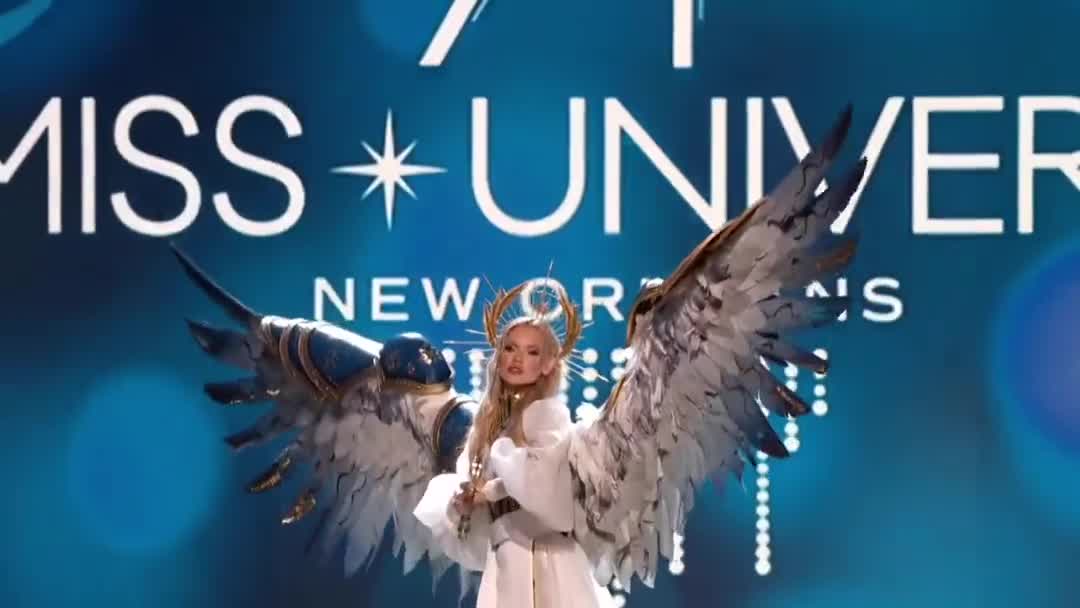 Ukraine presents itself as a battle angel at the Miss Universe pageant in New Orleans.