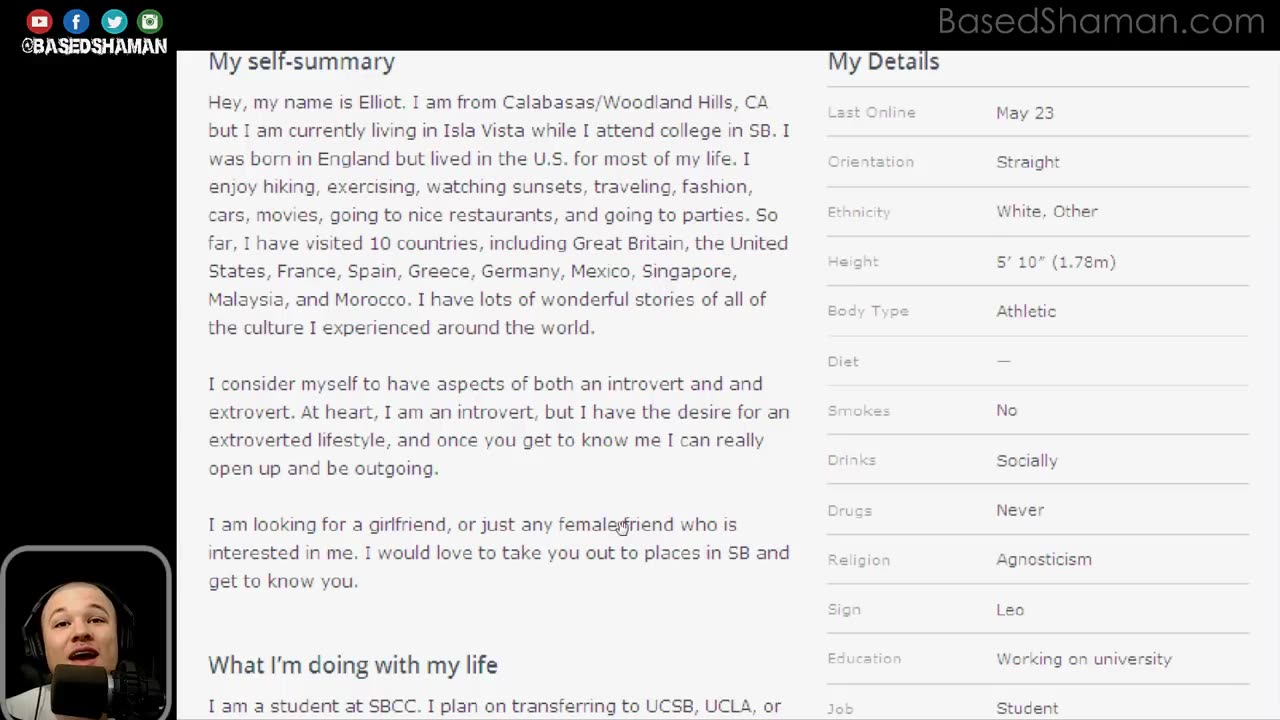 Elliot Rodger Dating profile. by Basedshaman