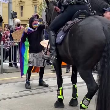 Nut job wearing LGBTQ flag tries to scare horse