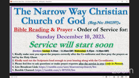 The Narrow Way Christian Church of God - Sunday Service - 10/12/2023