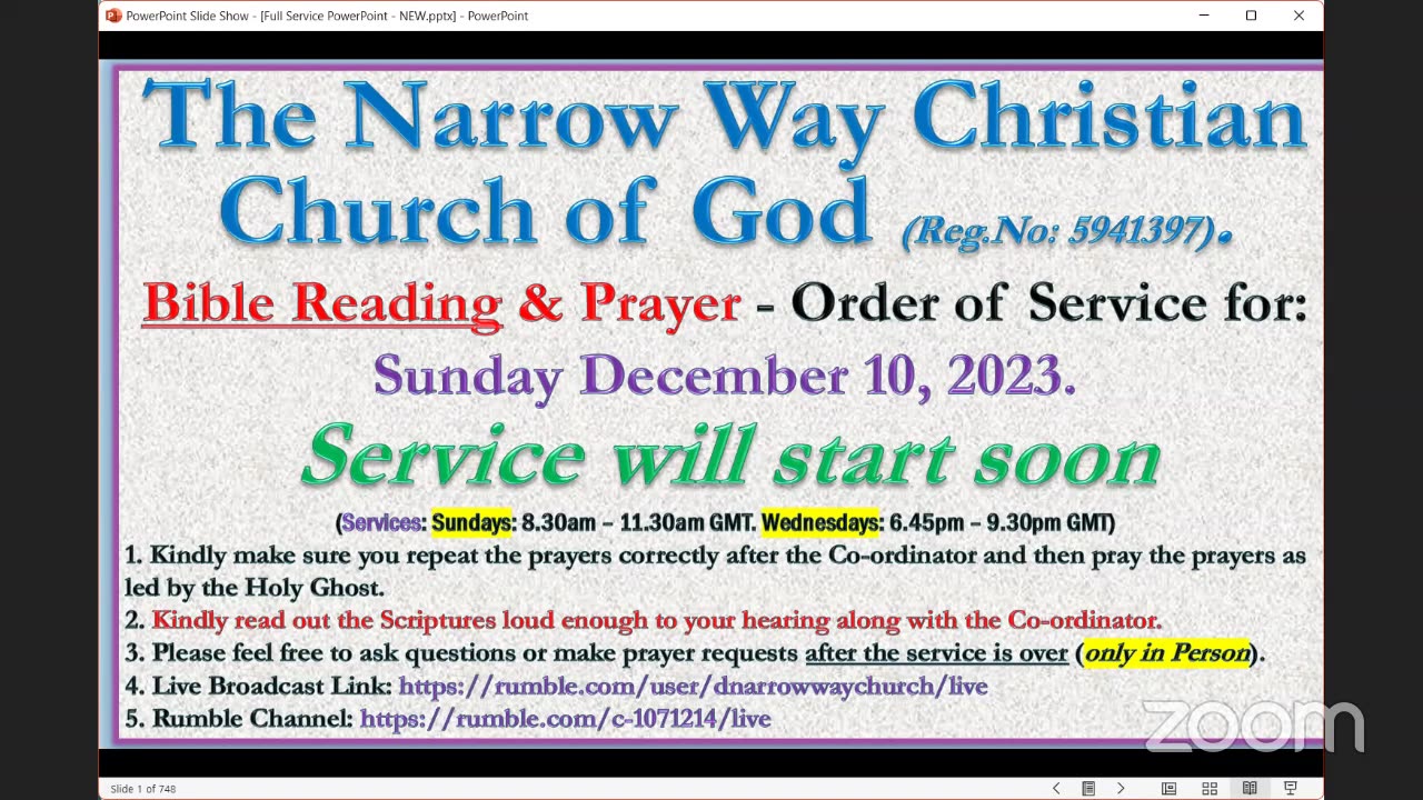 The Narrow Way Christian Church of God - Sunday Service - 10/12/2023