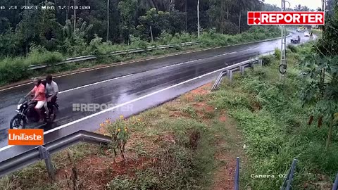 A private bus skidded on the road, and a major accident was avoided.