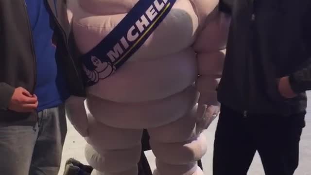 Men trip the michelin man