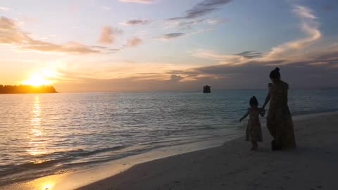 It's nice to walk along the beach with my family