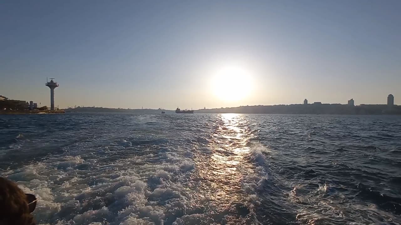 Sea landscape with sunset from the ship