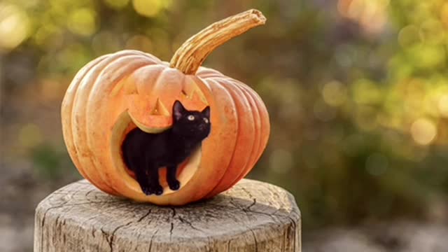 Cute Little kitten in pumkin