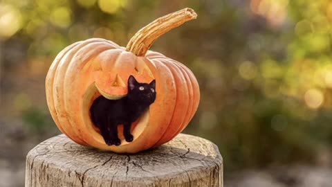 Cute Little kitten in pumkin