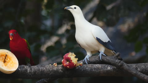 Brids & parrots Eating Fruits On A Tree